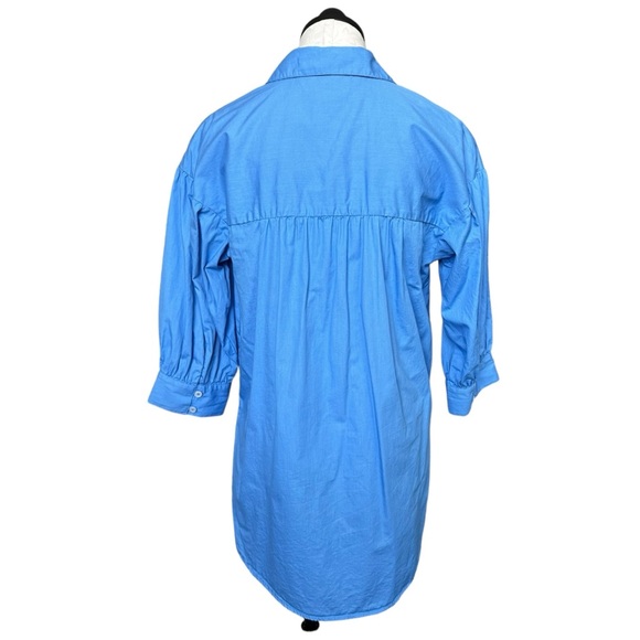 Mauve by Anthropologie Poplin Buttondown Shirt 3/4 Puffed Sleeve Blue Size Small - Picture 7 of 16